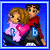 Pixelated cartoon couple in embrace, blue border frame; pink heart with 'N.V.' and 'B.P.' text on right side.