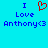 Pixelated blue background with two identical text blocks reading "I Love Anthony<3" and a red heart symbol between them.