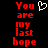 Red pixelated text on black background reads 'You are my last hope' with a white heart symbol above 'You' on the left side.