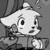 Pixelated grayscale cartoon character with large eyes and a pointed hat, shown in three of animation