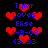 Pixelated digital image with blue text and red hearts on black background, showing repeated 'Tyler Loves Elise 4-3-08 (3333)' phrases.
