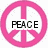 A pink peace symbol with 'PEACE' text, a heart-shaped collage of small images forming 'LOVE', and a purple emblem with 'JONAS' below it.