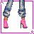 A 3x3 pixel art contact sheet showing a breast cancer awareness-themed animated icon with pink ribbons, character expressions, and text elements.
