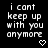 Pixelated text reads "i cant keep up with you anymore" on black background, accompanied by heart and arrow symbols in different positions across frames.