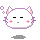 Pixelated white cat head with pink cheeks, purple outline, and small ears; four variations show different bubble counts above the head.