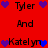 Red background with repeated text and heart symbols in purple and blue, arranged in a pattern