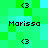 Green and cyan pixelated with repeated '<3' symbols and 'Marissa' text in black, static display