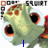 Green cartoon frog with large eyes and red spots on its back, positioned in a