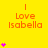Yellow background with orange text 'I Love Isabella' and pink star symbols in various quantities and positions across the