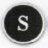 Static circular icon with a black background and white letter S in the center, surrounded by a light gray border on a transparent background.