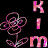 Animated contact sheet showing two frames of a pink and purple floral design with the text KIM overlaid in pixelated letters against black background.