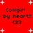 Red background with white starbursts and repeated black text 'Cowgirl by heart!! <33' in pixelated font.