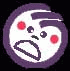 Circular icon with purple border transitions from cartoon face to swirling pattern, then back to face.
