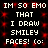 Pixelated text on a black background with red speckles, repeating the phrase "IM SO EMO THAT I DRAW SMILEY FACES! (o:" in two