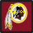 A red square icon with a circular logo featuring a Native American head with feathers, yellow text above the logo, and yellow text below the logo.