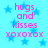 Light blue background with scattered blue stars and pink text reading 'hugs and kisses xoxoxox' in a pixelated font.