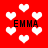 Red background with white heart shapes and black text reading 'EMMA' in four locations.