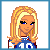 Pixel art contact sheet showing three animated frames of a blonde female character in a blue sports jersey with number 10, each frame displaying different facial expressions and hand positions over white background.
