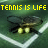 Animated tennis-themed icon with 'TENNIS IS LIFE' text, showing racket and ball on a court background.