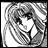 A black-and-white pixelated anime-style character icon with text elements on a dark background, presented as part of an animated contact sheet.