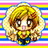 A pixelated anime-style character with curly blonde hair and a yellow outfit stands against colorful horizontal stripes, next to text reading "Anime IM" on black background.