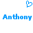 Blue pixelated heart symbol above two instances of the name 'Anthony' in blue pixelated text on a white background.