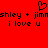 Red background with black pixelated text and a heart symbol, showing two identical text blocks with 'i love u' and partial names.