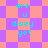 Pixelated text 'are u disey yet' on a checkered background with alternating purple and peach squares, transitioning to a diamond-patterned background.