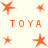 A static image displays orange star shapes and the text "TOYA" in orange pixelated letters on a light background, arranged in a pattern with multiple star sizes and two of text