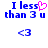Blue pixelated text "I less than 3 u" with a pink heart replacing the 'e' in 'less', and a smaller blue '<3' symbol below.