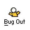 A 3x3 contact sheet of nine animated frames showing a yellow stick figure transforming from a human-like form into a bug with antennae, each labeled "Bug Out" below.