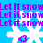 Blue background with repeated purple text "Let it snow" and white snowflakes containing small purple hearts.