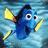 Blue fish with yellow fins and tail swims left to right against water background, yellow text reads 'DORY IS MY HERO' on blue