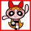 Pixelated cartoon character with red bow, large black eyes, and orange hair in three distinct poses against white backgrounds.