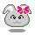 Pixel art bunny head with pink bow, green outline, and blush marks; four variations show different eye shapes and mouth expressions.