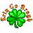 Animated pixel art of a green four-leaf clover with orange-brown horseshoes circling it on white background, transitioning to static text 'OriginalIcons.com' on dark green.