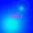 Blue background with four identical showing pink text 'KACI' and light blue circular glows
