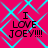 A static image with a bright pink background and cyan diamond-shaped lines, displaying the text "I LOVE JOEY!!!!" in black pixelated font across four identical quadrants.