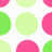 Pixelated circular pattern with alternating pink and light green dots on white background, one dot split vertically into pink and green halves, pink text 'JULIE' to the right of the split dot.