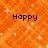 Animated orange background with white sparkles and black text reading 'Happy Halloween' in pixelated font.