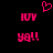 Pixelated pink text and heart symbols on black background, with 'IUV' above 'y8!!' in two side-by-side arrangements.