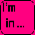 Pixelated pink and black graphic with text elements including "I'm in..." inside a rounded rectangle, "Love With...", "Nick", and "XOXO" on a solid background.