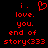 Red pixelated text on black background reads 'i. love. you. end of story<(333' with a heart symbol replacing the first letter of 'love'.