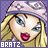 Pixelated Bratz doll icon with two animation frames showing slight facial expression changes, featuring blonde hair, blue eyes, pink lips, and a purple headband against a checkered background.