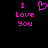 Pixelated pink text and heart symbol on black background, with one version showing a broken heart shape.