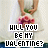 repeated pixelated images showing a person holding pink flowers with text "WILL YOU BE MY VALENTINE?" in varying color states