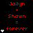 Red text on black background displays 'Jailyn + Shawn = forever' with increasing white heart icons from one to four across three