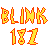 Pixelated text and icon variations of 'blink-182' in multiple colors, styles, and backgrounds including orange, yellow, red, blue, black, and gray.