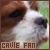 Pixelated close-up of a dog's face with white and brown fur, dark eyes, black nose, green background, and text reading 'GRIFF FAN' at the bottom.