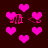 Animated pattern of pink hearts and pixelated symbols on dark brown background, with hearts and symbols shifting positions across frames.